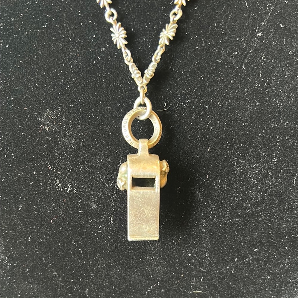 Chrome Hearts tiny E Silver Pendant Necklace with whistle